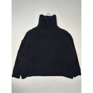 Free People Oversized Funnel Neck Thick Ribbed Knit Sweater Black Cotton Blend